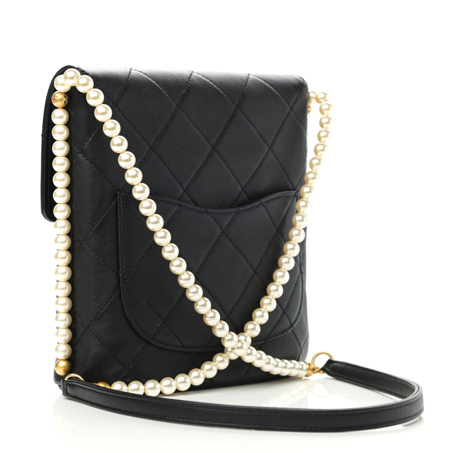 Calfskin Quilted Pearl Small About Pearls Hobo Bag Black