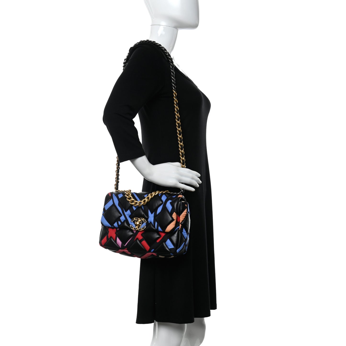 Lambskin Printed Fabric Medium Chanel 19 Flap Black Multicolor