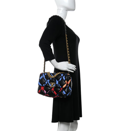 Chanel Lambskin Printed Fabric Medium Chanel 19 Flap Black Multicolor 2 of 11