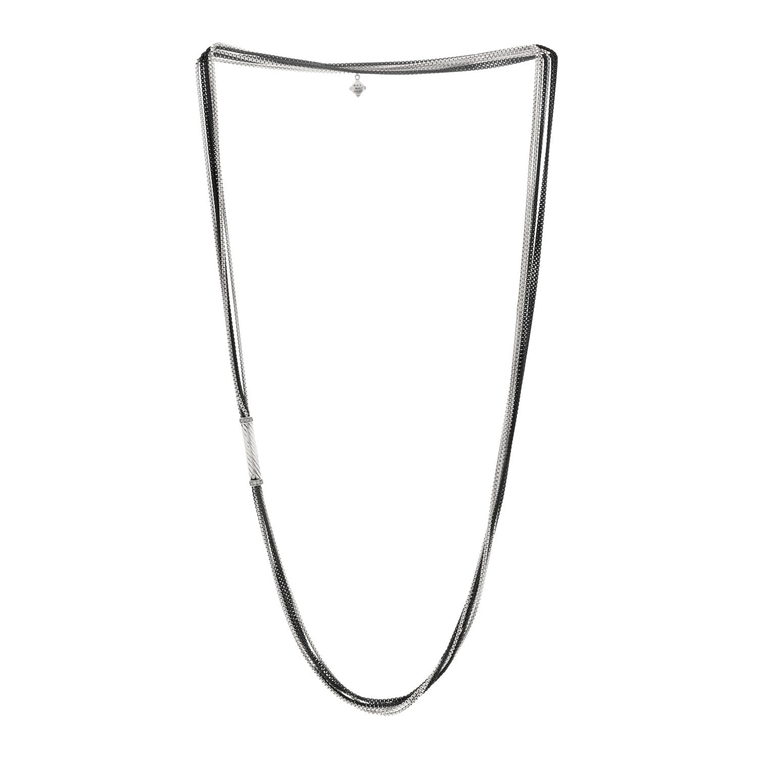 David Yurman Darkened Sterling Silver Diamond Multi Row Box Chain Necklace 3 of 5