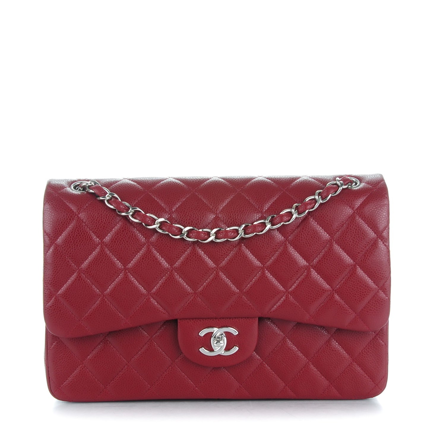 Caviar Quilted Jumbo Double Flap Dark Red