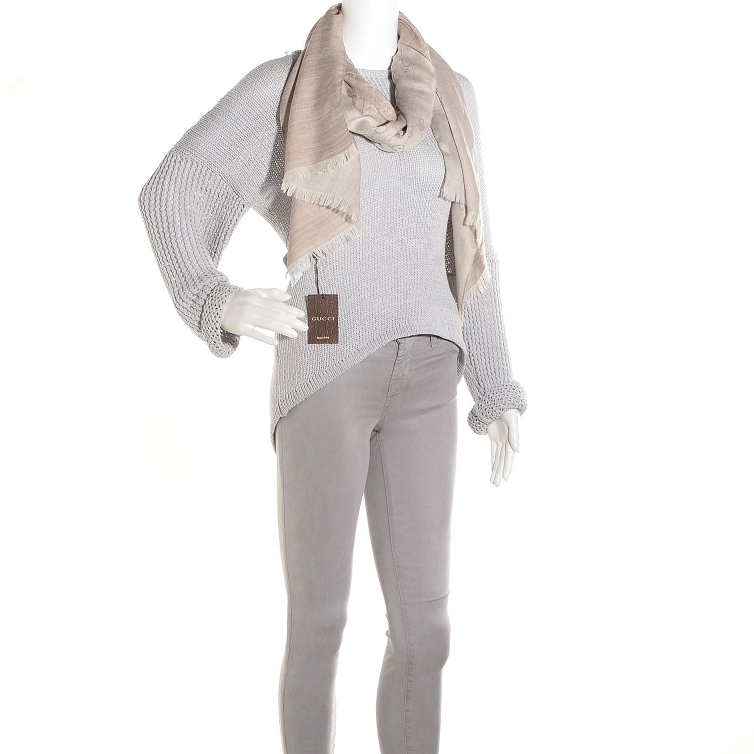 Gucci Wool Silk GG Monogram GGNat Scarf Sand 2 of 5