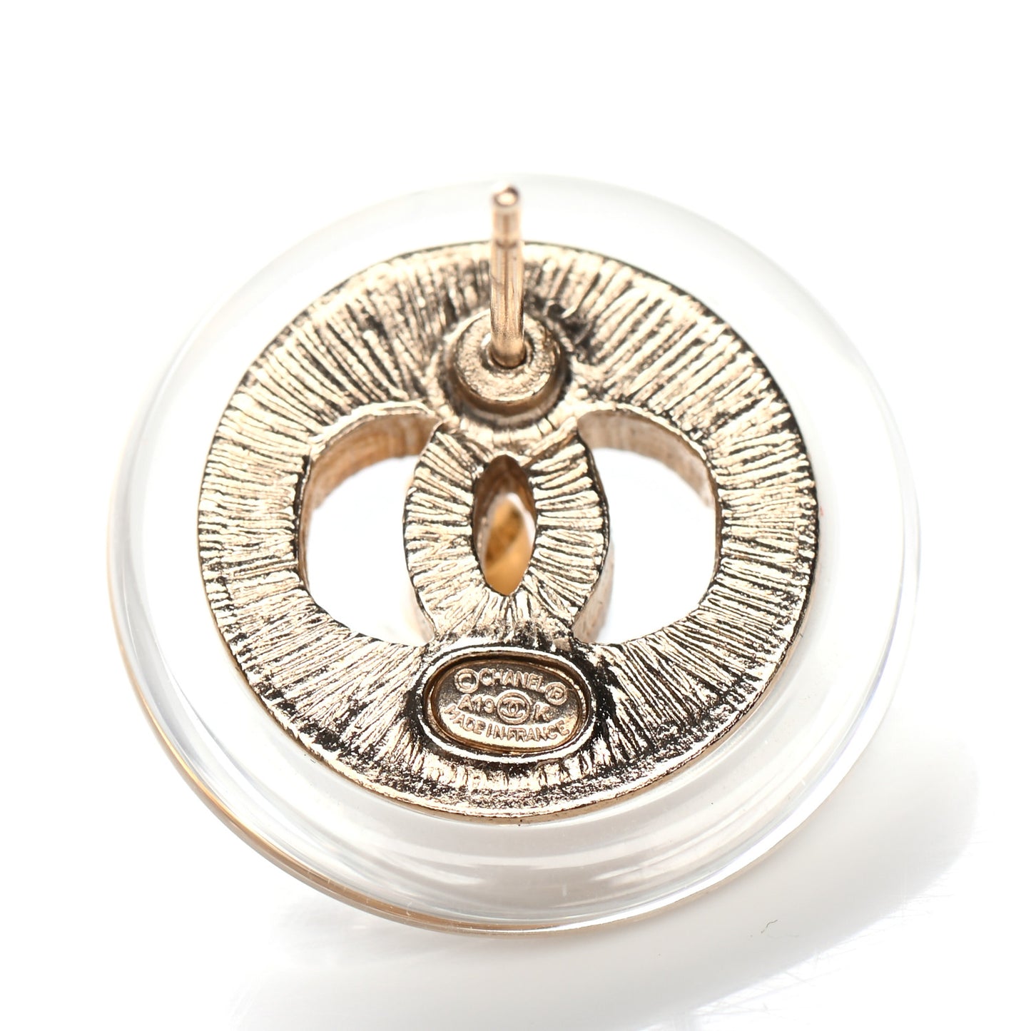 Resin Crystal CC Round Earrings Light Gold