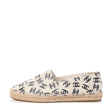 Chanel Lambskin Printed CC Espadrilles 39 White Black 1 of 10