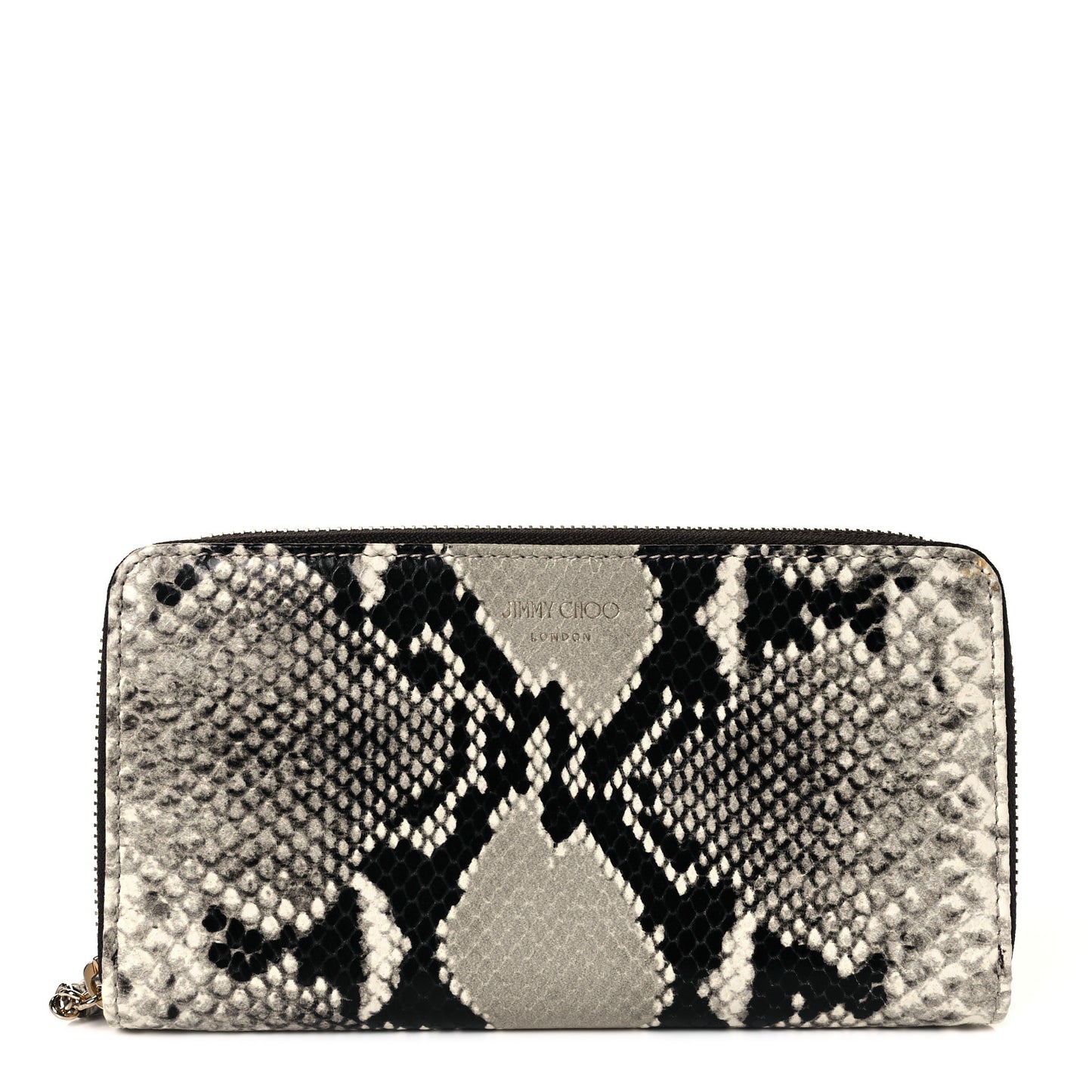Snakeskin Embossed Zip Around Wallet Black White