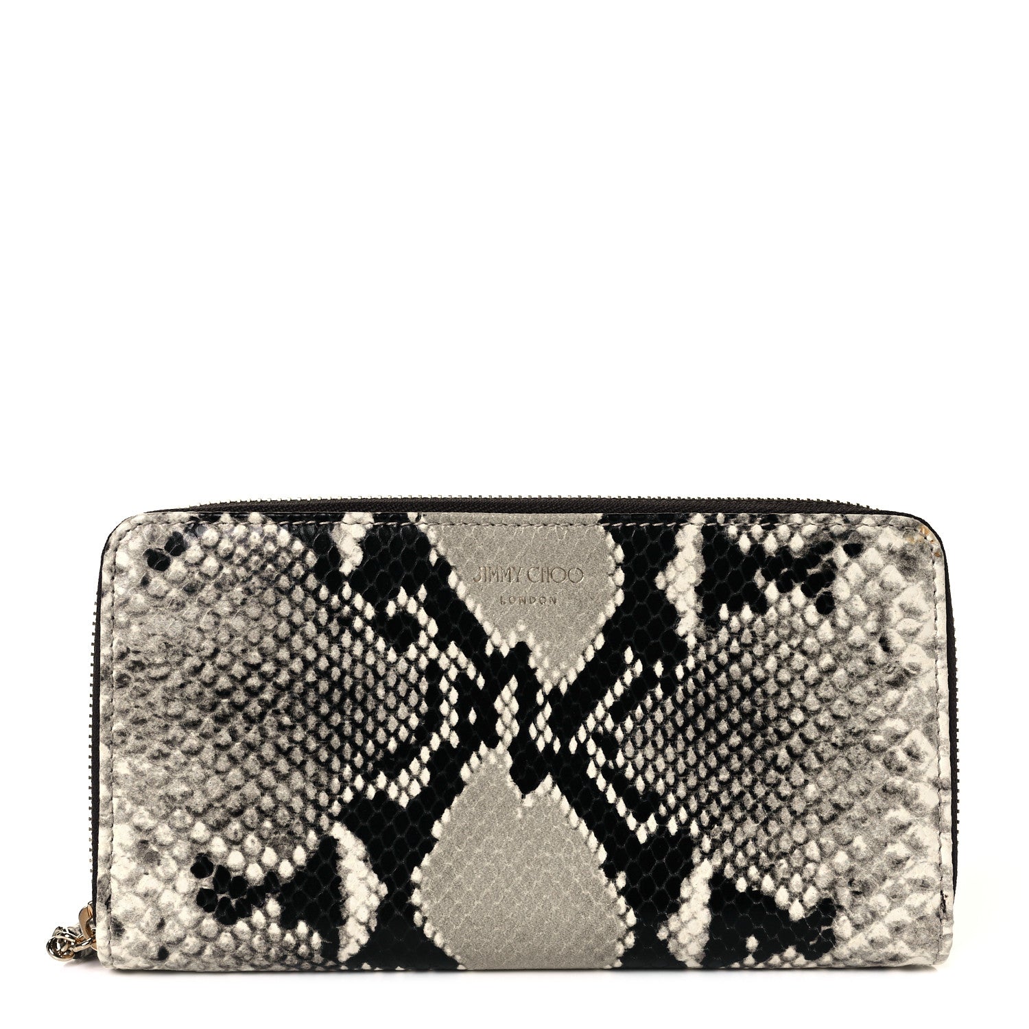 Jimmy Choo Snakeskin Embossed Zip Around Wallet Black White 1 of 8