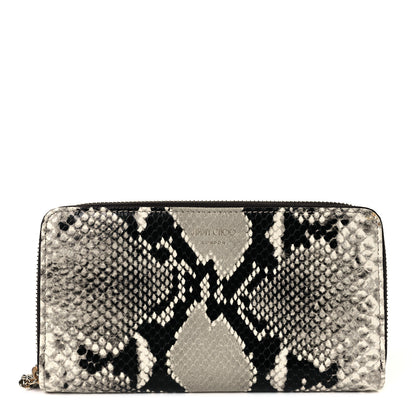 Jimmy Choo Snakeskin Embossed Zip Around Wallet Black White 1 of 8