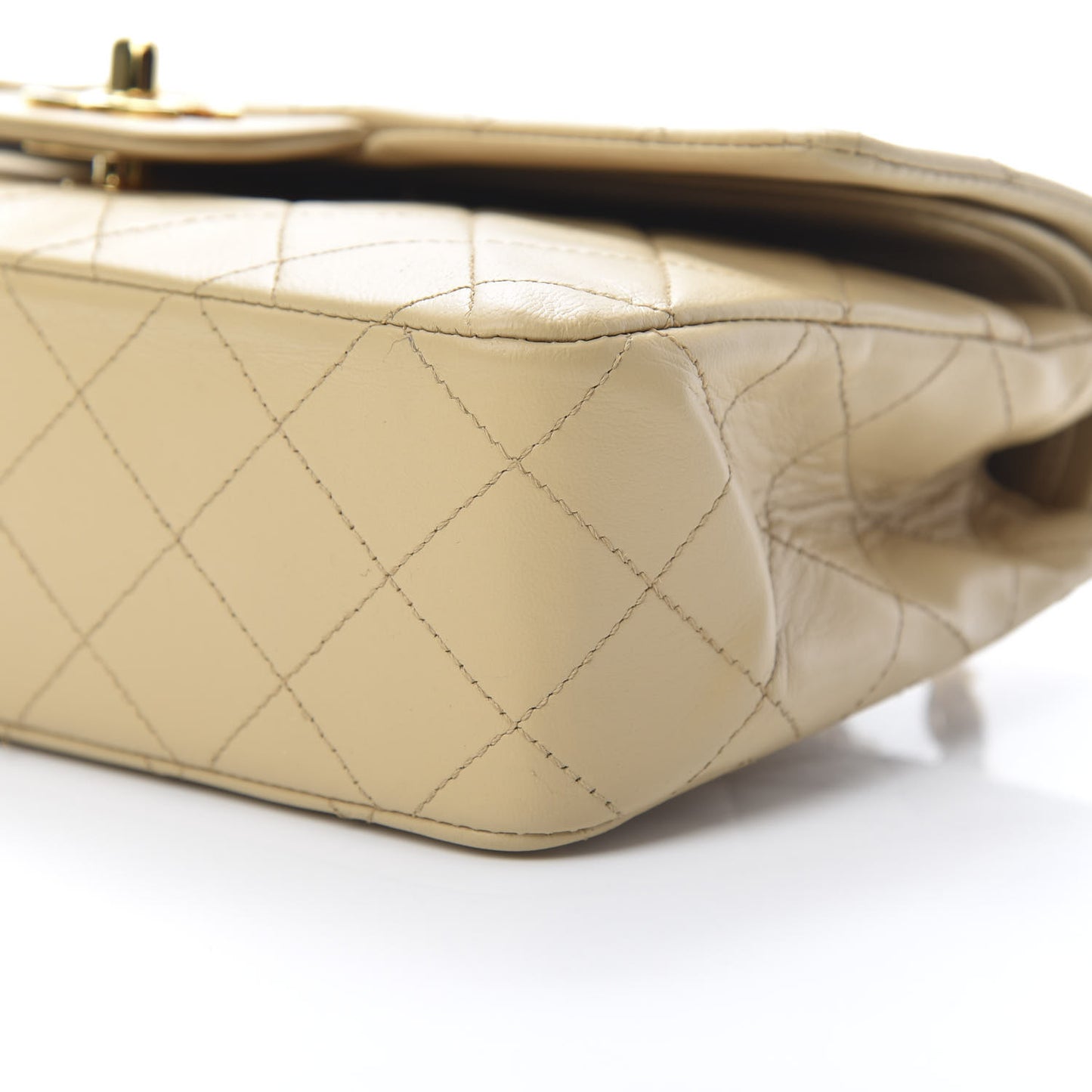 Lambskin Quilted Small Double Flap Beige