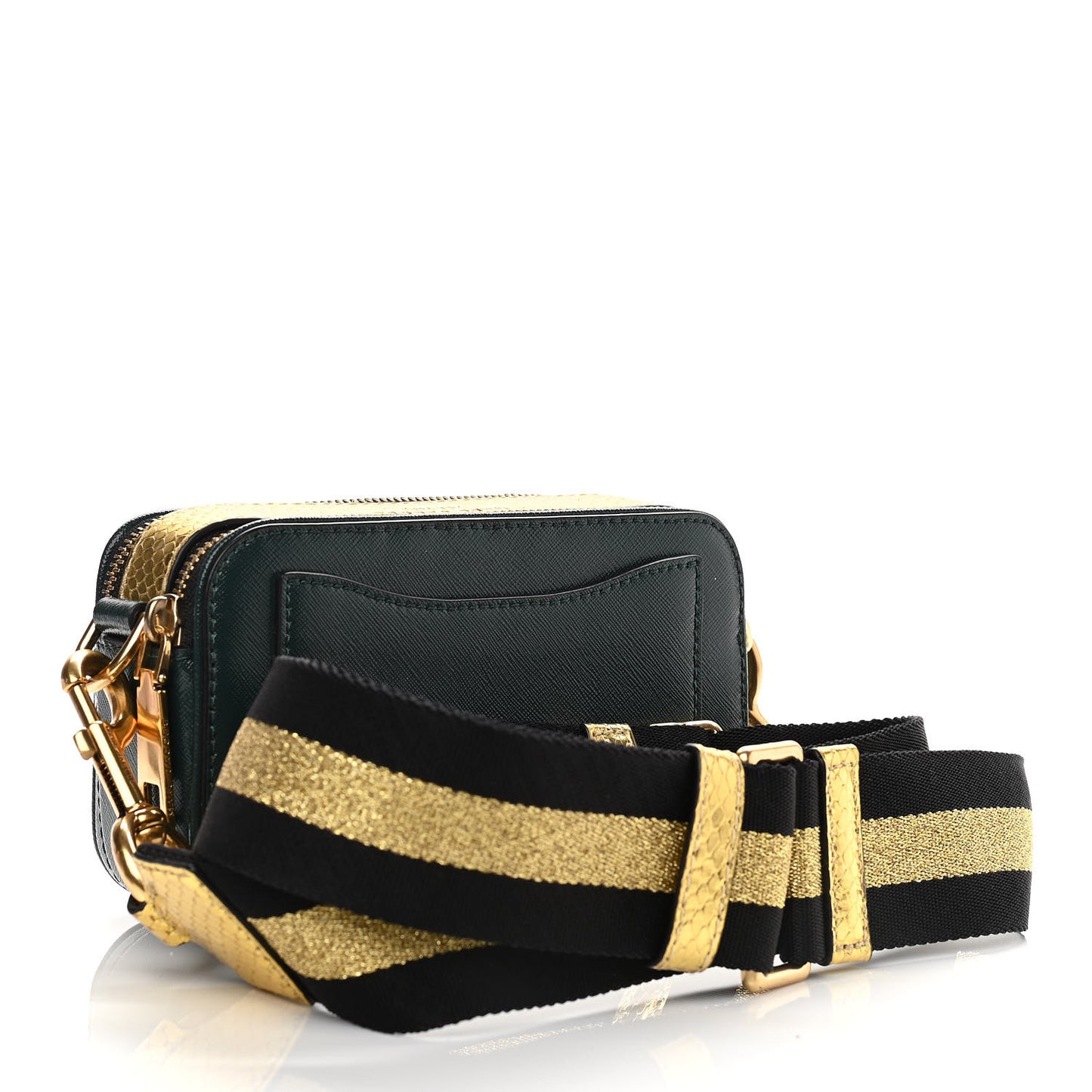 Saffiano Sequin Camouflage Stud Snapshot Camera Bag Green Gold