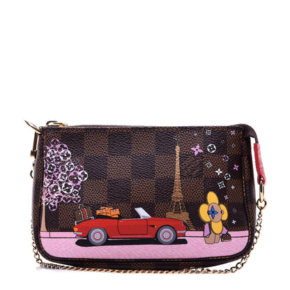 Louis Vuitton Damier Ebene 2019 Christmas Animation Mini Pochette Accessories Red 1 of 20