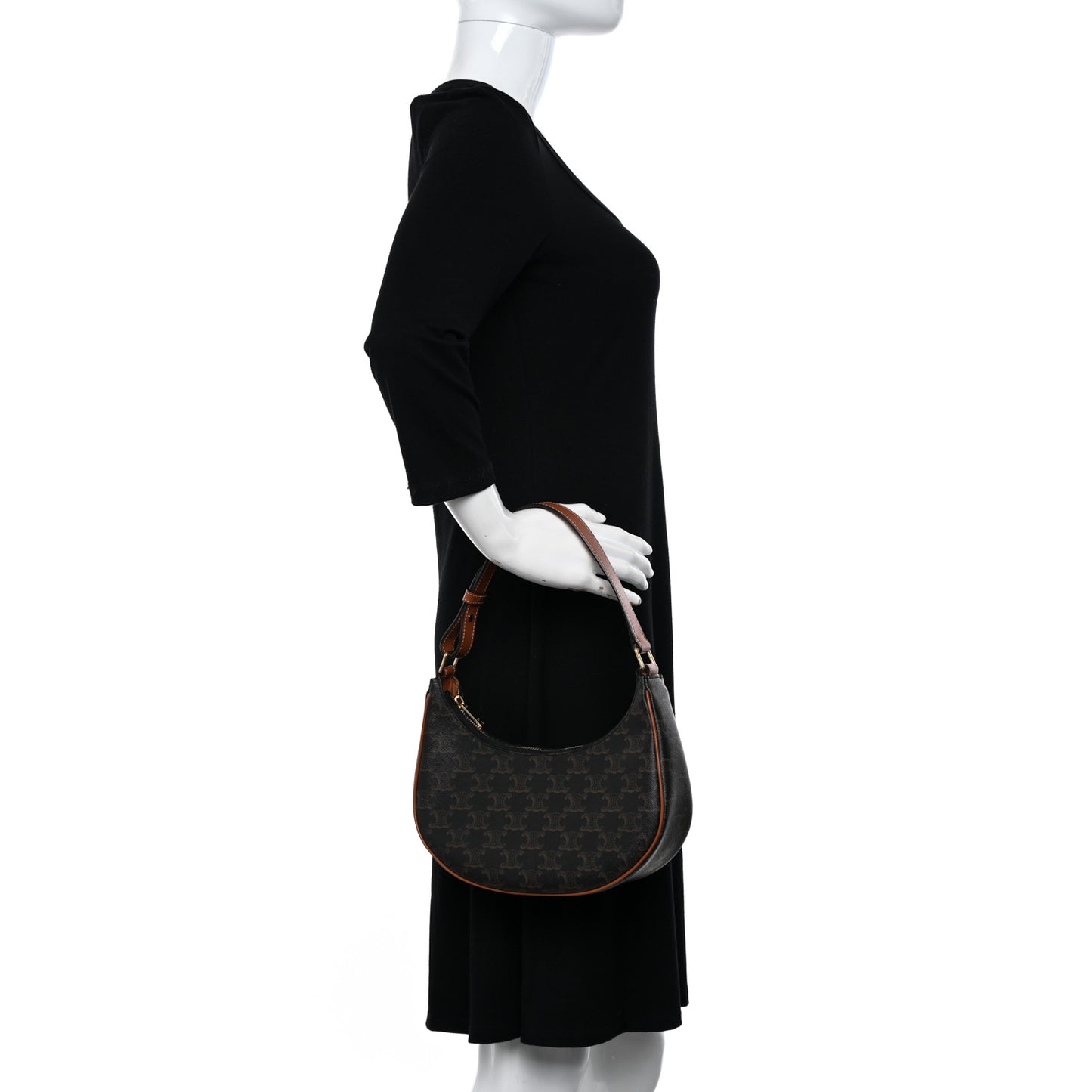 Triomphe Canvas Calfskin Ava Shoulder Bag Tan