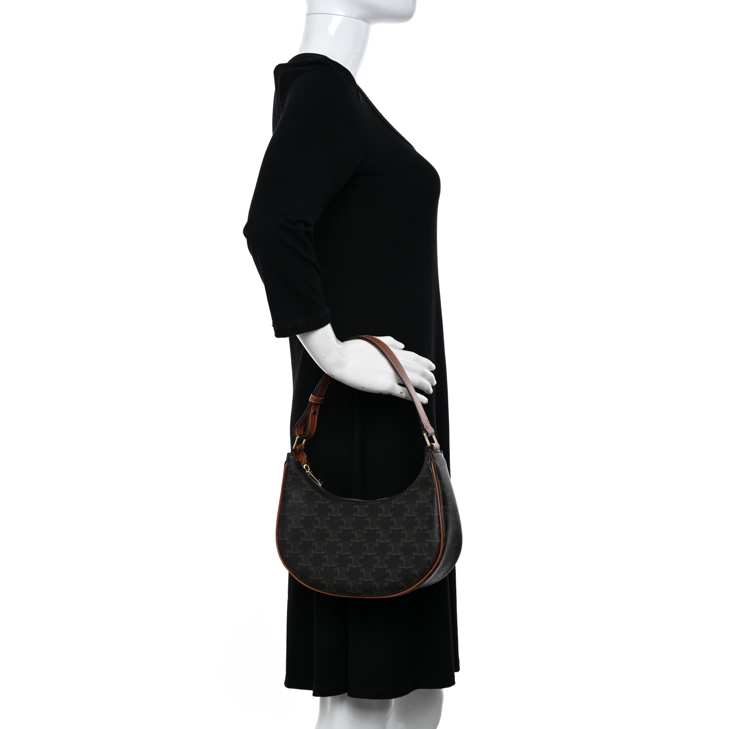 Celine Triomphe Canvas Calfskin Ava Shoulder Bag Tan 3 of 10