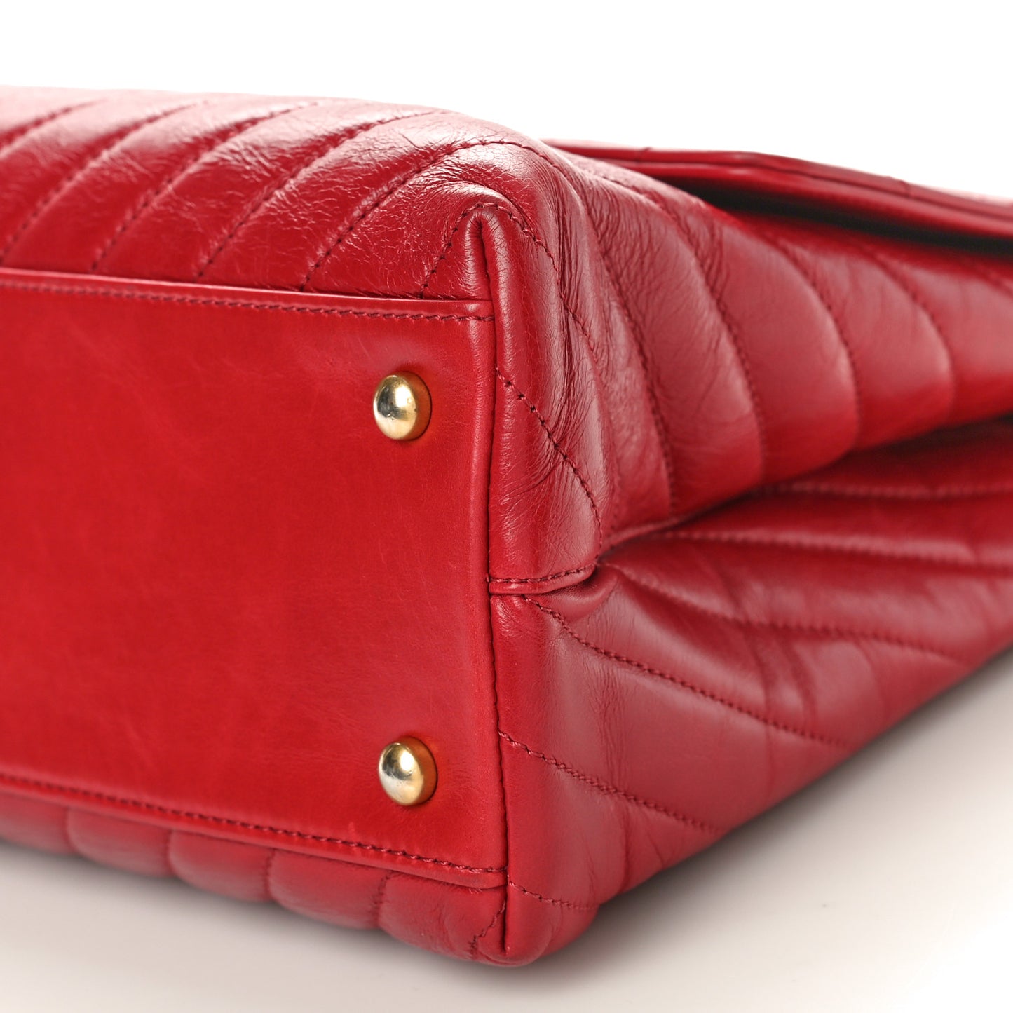 Calfskin Chevron Quilted Large Coco Handle Flap Red