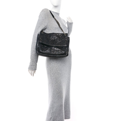 Saint Laurent Crinkled Calfskin Matelasse Monogram Large Niki Chain Satchel Black 2 of 9