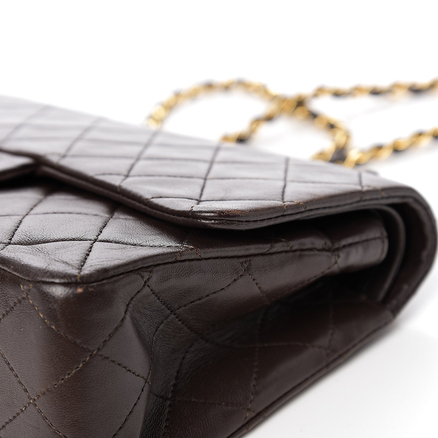 Lambskin Quilted Medium Double Flap Dark Brown