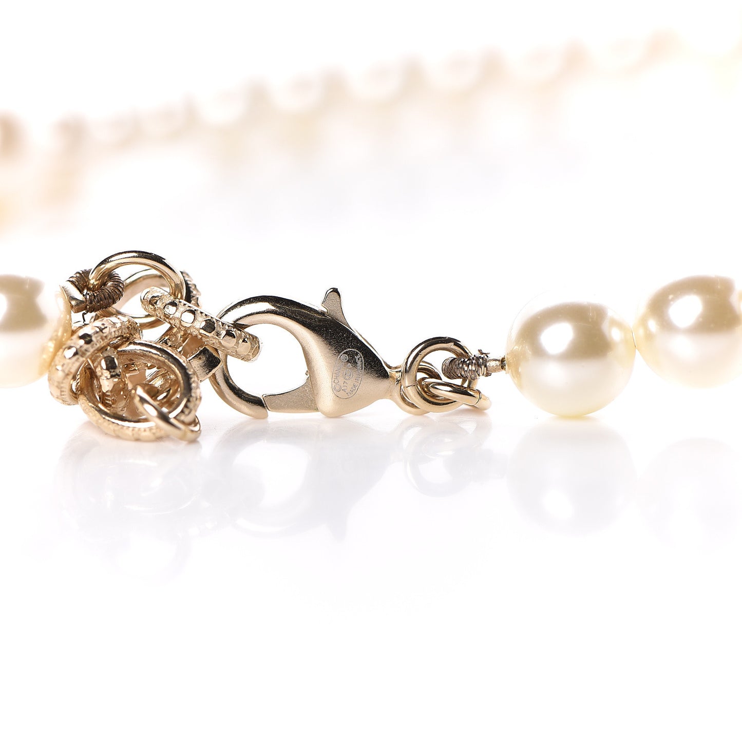 Graduated Pearl CC Long Necklace Light Gold