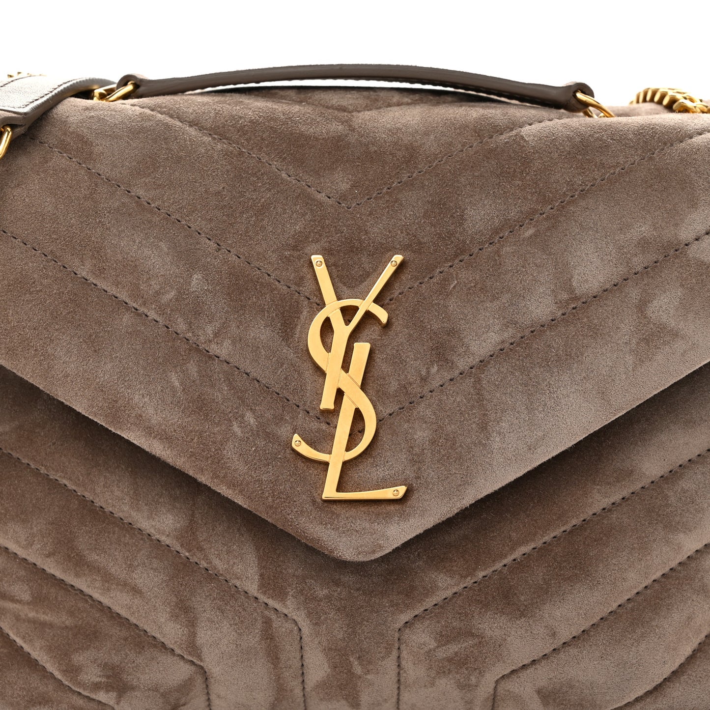Suede Calfskin Y Quilted Monogram Small Loulou Chain Satchel Taupe