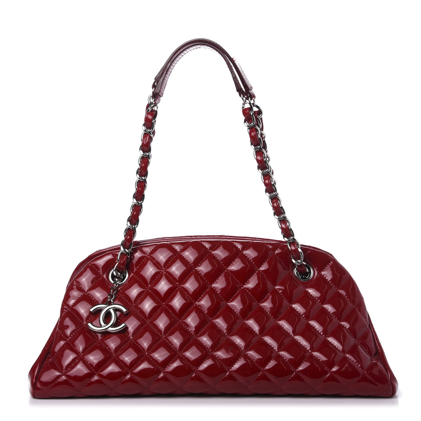 Patent Quilted Medium Just Mademoiselle Bowling Bag Red
