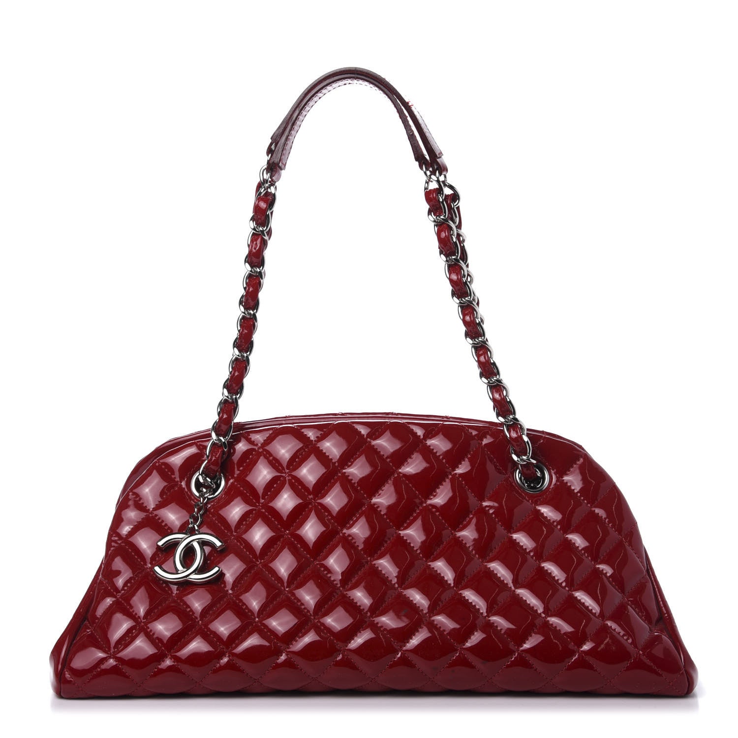 Chanel Patent Quilted Medium Just Mademoiselle Bowling Bag Red 1 of 16