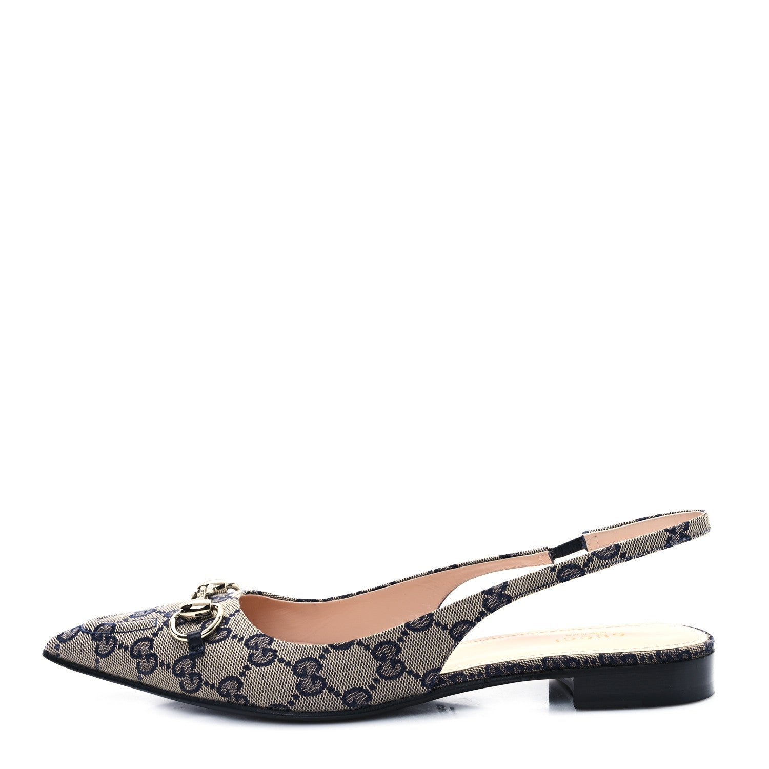 Gucci Monogram Horsebit Womens Slingback Ballet Flat 39 Beige Blue 1 of 10