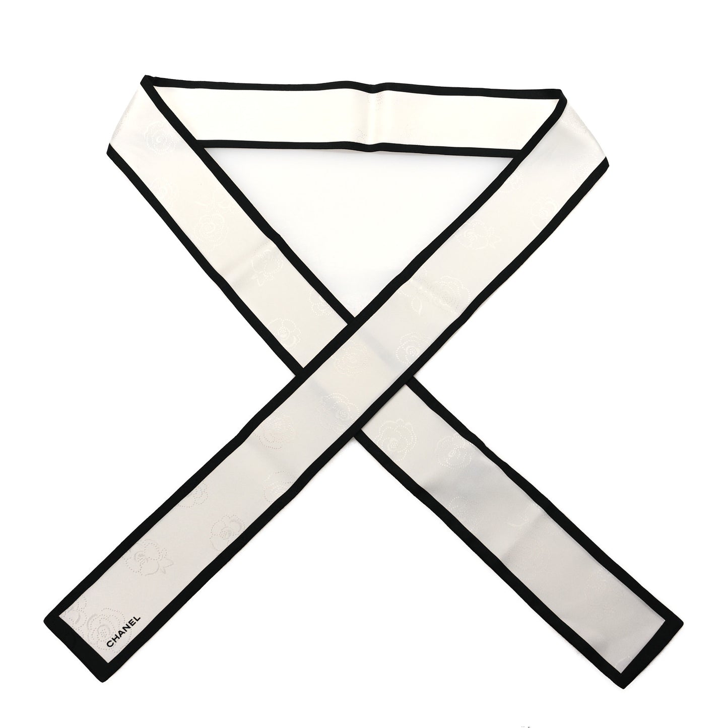 Silk CC Slim Camellia Bandeau Scarf Ecru Black