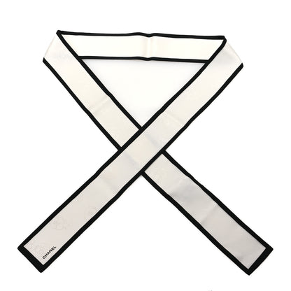 Chanel Silk CC Slim Camellia Bandeau Scarf Ecru Black 1 of 8