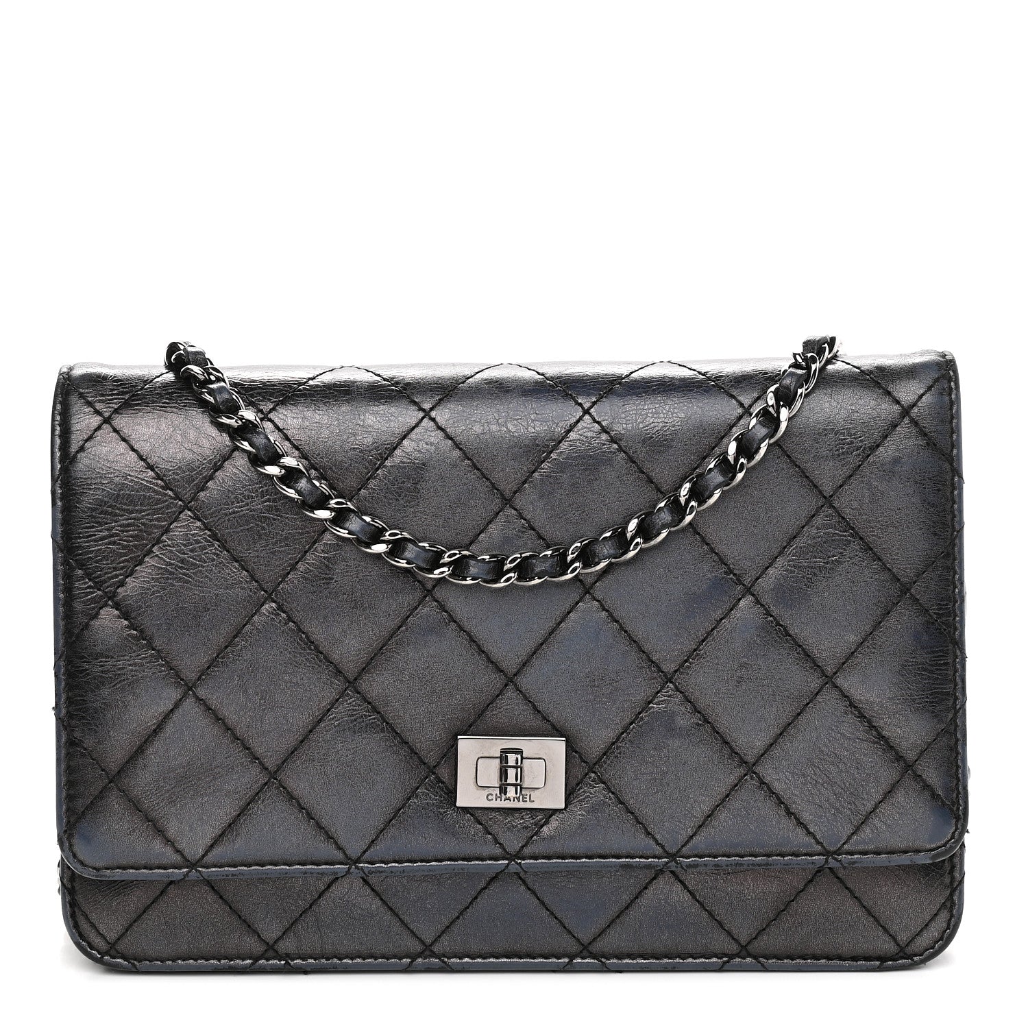 Chanel Metallic Aged Calfskin Quilted Reissue Wallet On Chain WOC Black 1 of 11