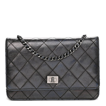 Chanel Metallic Aged Calfskin Quilted Reissue Wallet On Chain WOC Black 1 of 11
