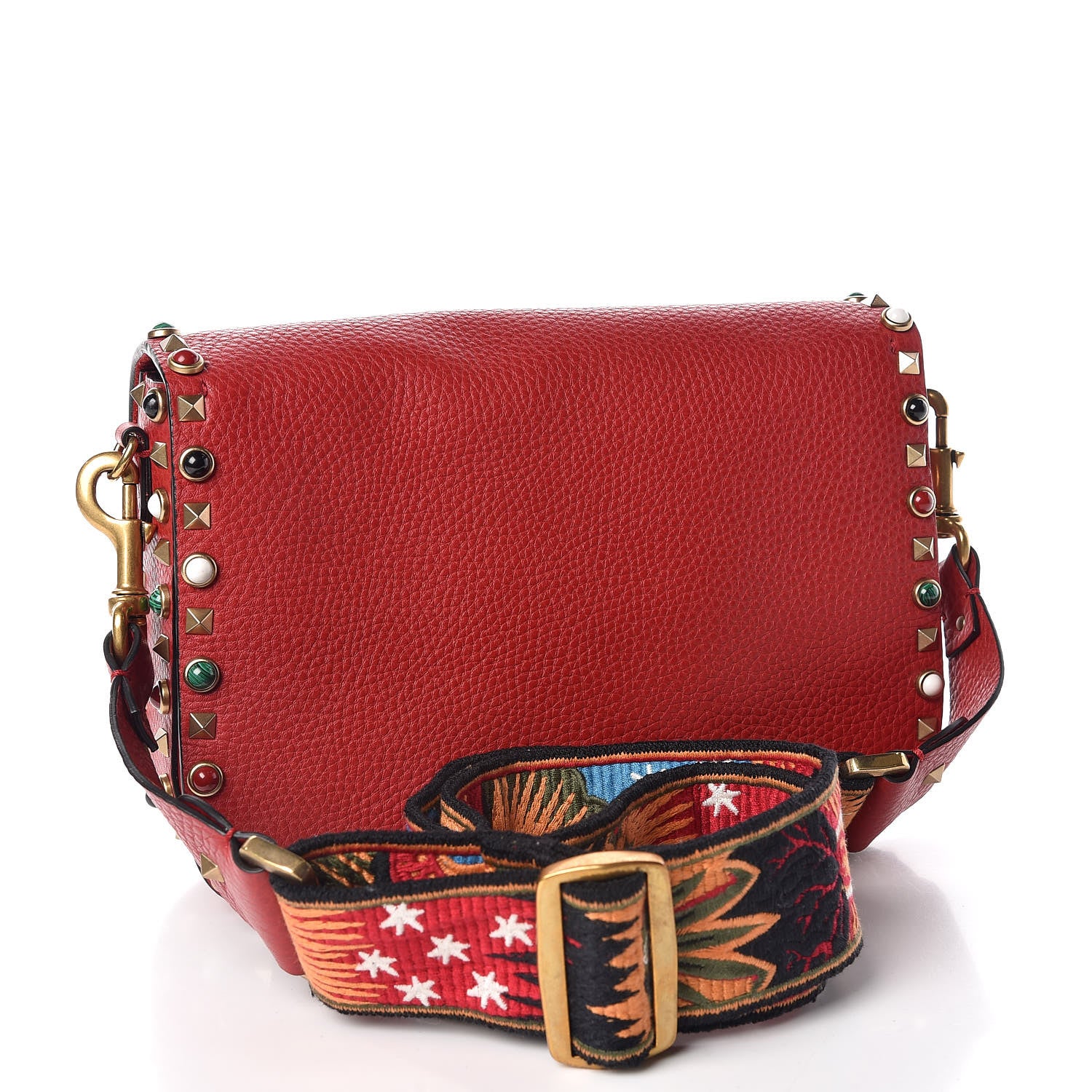Valentino Garavani Calfskin Enchanted Wonderland Medium Guitar Strap Rockstud Rolling Flap Saddle Bag Rosso Valentino 3 of 9