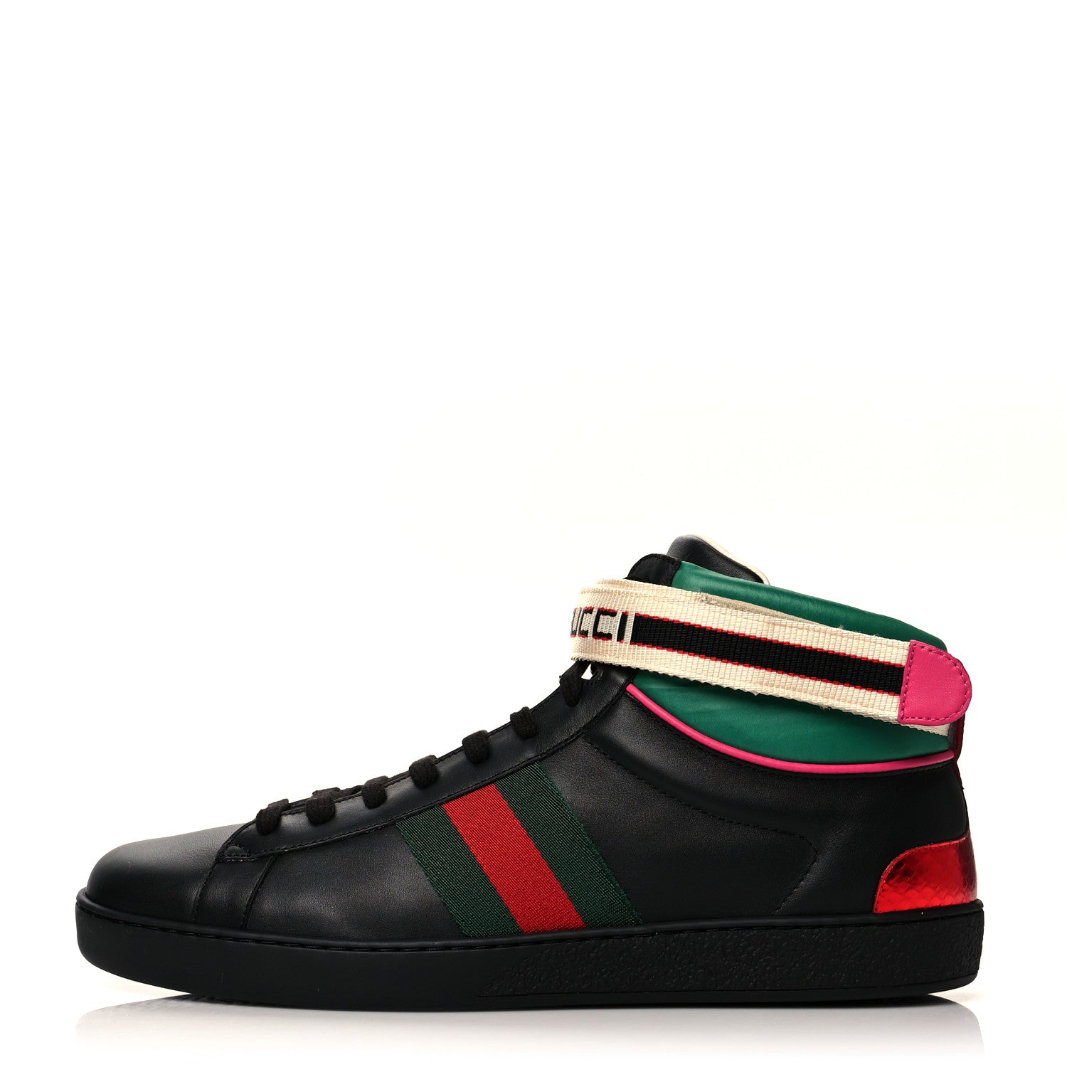 Gucci Calfskin Ayers Web Mens New Ace Stripe High Top Sneakers 11 Black 1 of 8