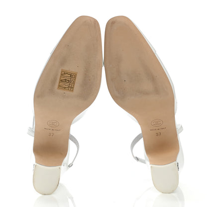 Chanel Patent Calfskin Cap Toe CC Slingback Pumps 37 White 5 of 8