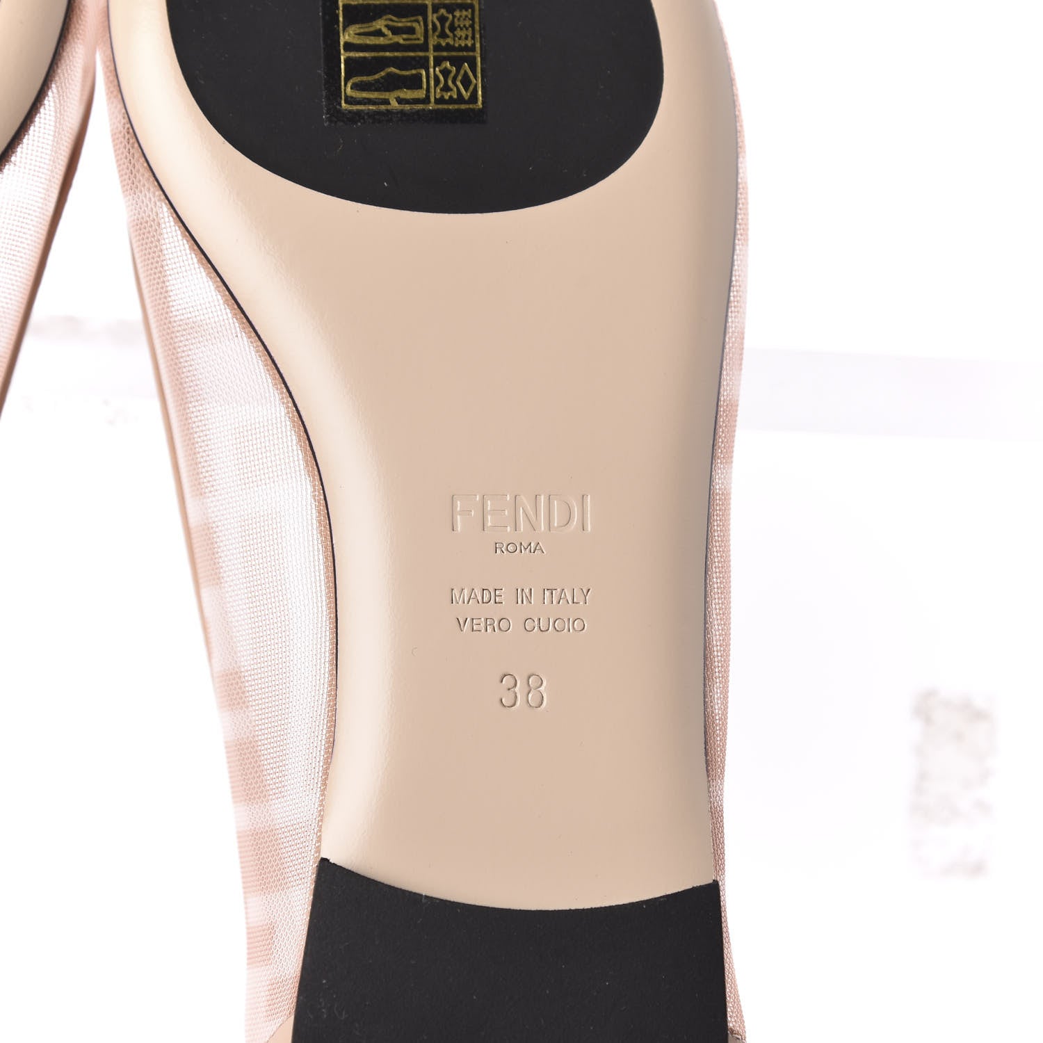 Fendi Technical Mesh Vitello FF Colibri Ballerina Flats 38 Rose Nude 6 of 9
