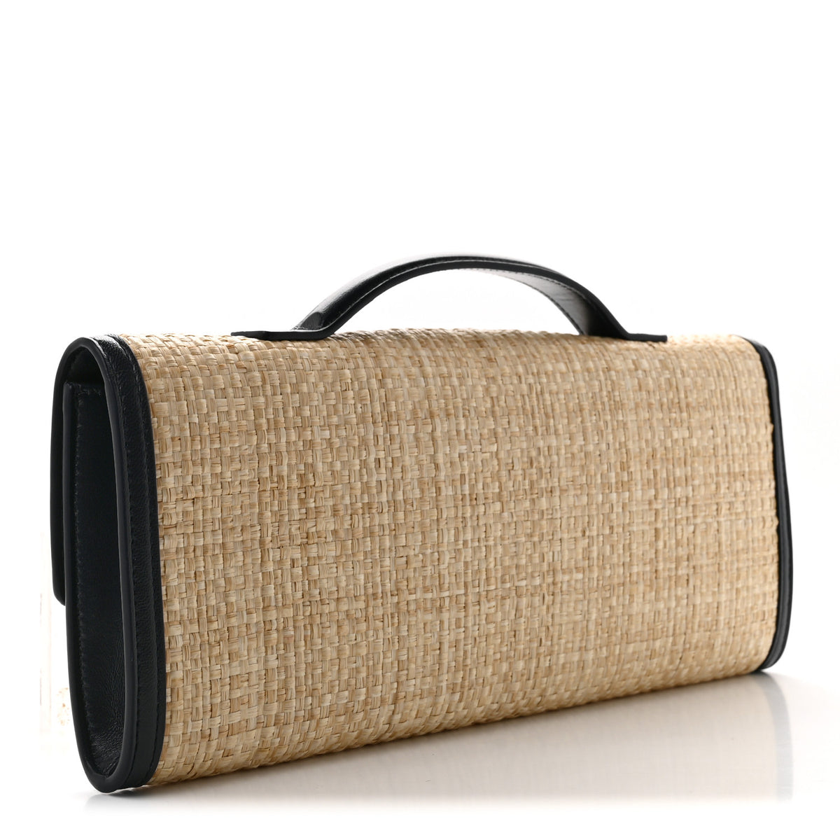 Bottega Veneta Raffia Intrecciato Long Andiamo Top Handle Clutch Natural Midnight 3 of 6