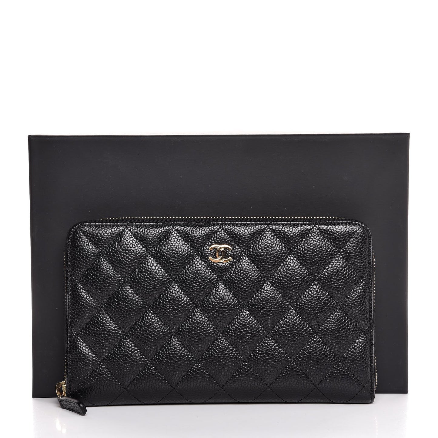 Caviar Quilted Large Zip Around Organizer Wallet Black
