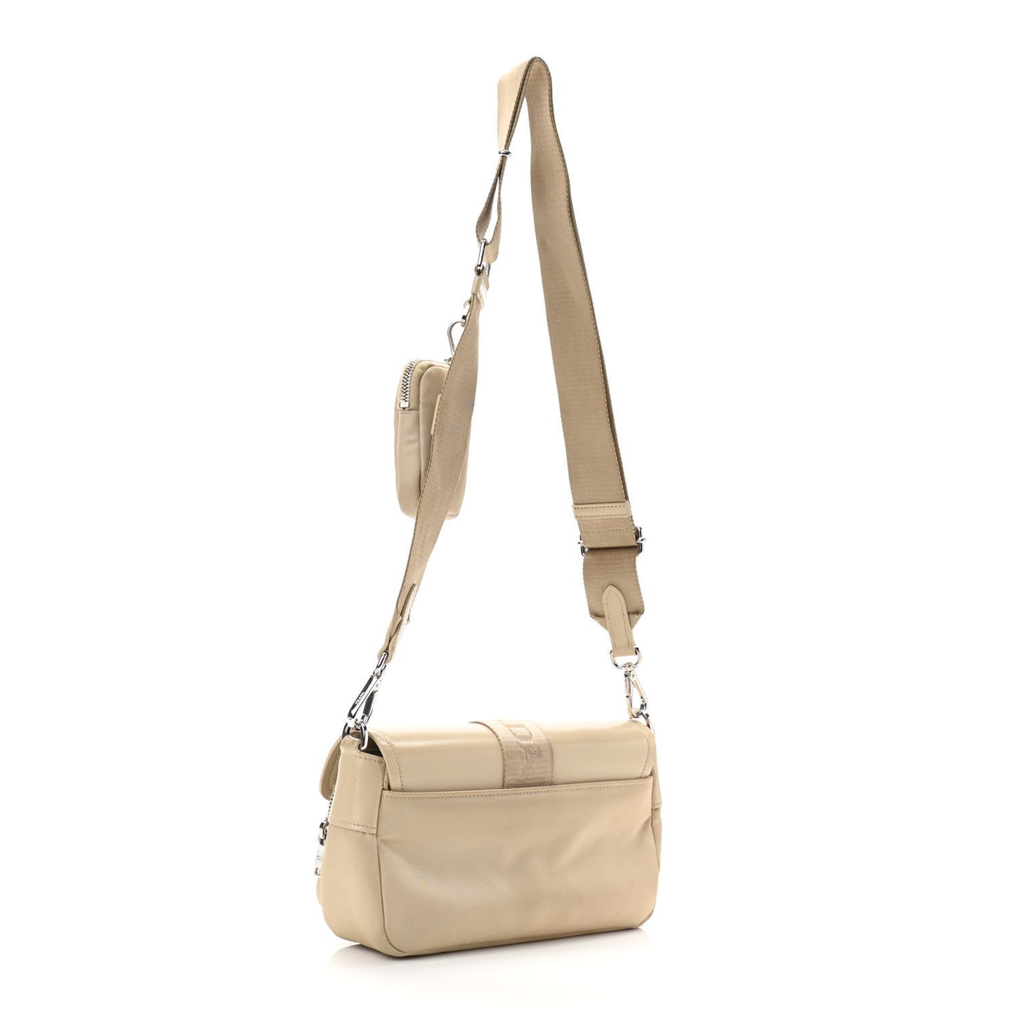 Re-Nylon Spazzolato Double Pocket Buckle Shoulder Bag Deserto