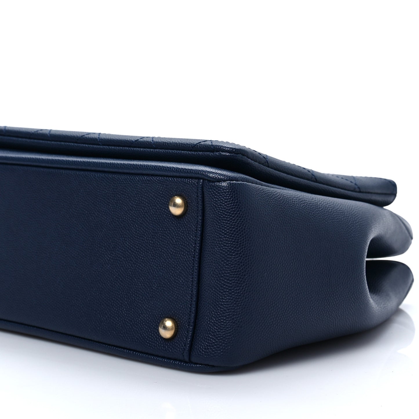Grained Calfskin Stitched Small Lady Coco Top Handle Tote Navy