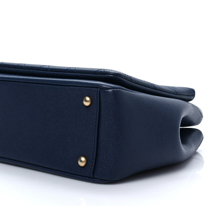 Chanel Grained Calfskin Stitched Small Lady Coco Top Handle Tote Navy 7 of 7