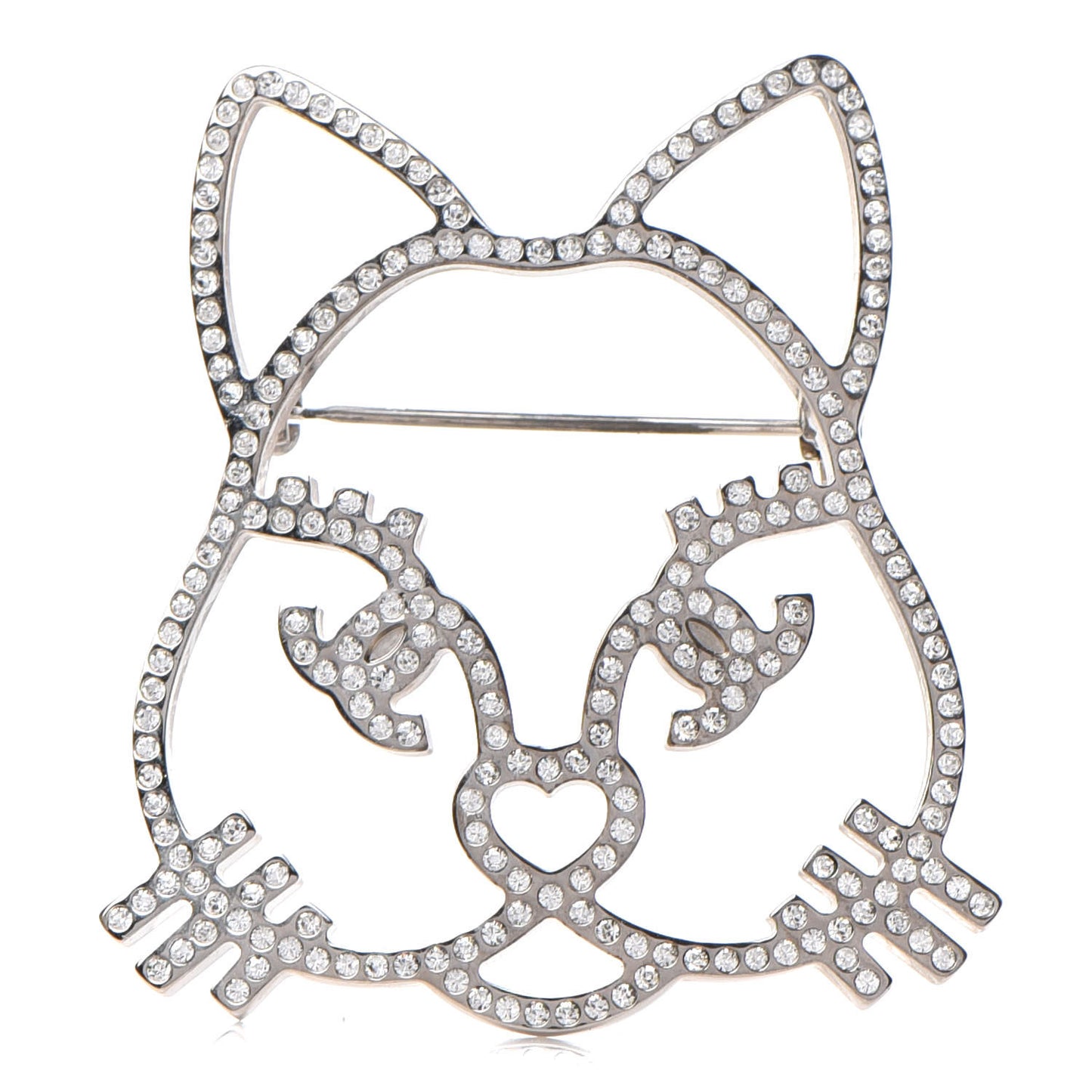 Strass Crystal Emoji Choupette Cat Brooch Silver
