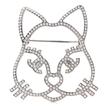 Chanel Strass Crystal Emoji Choupette Cat Brooch Silver 1 of 5