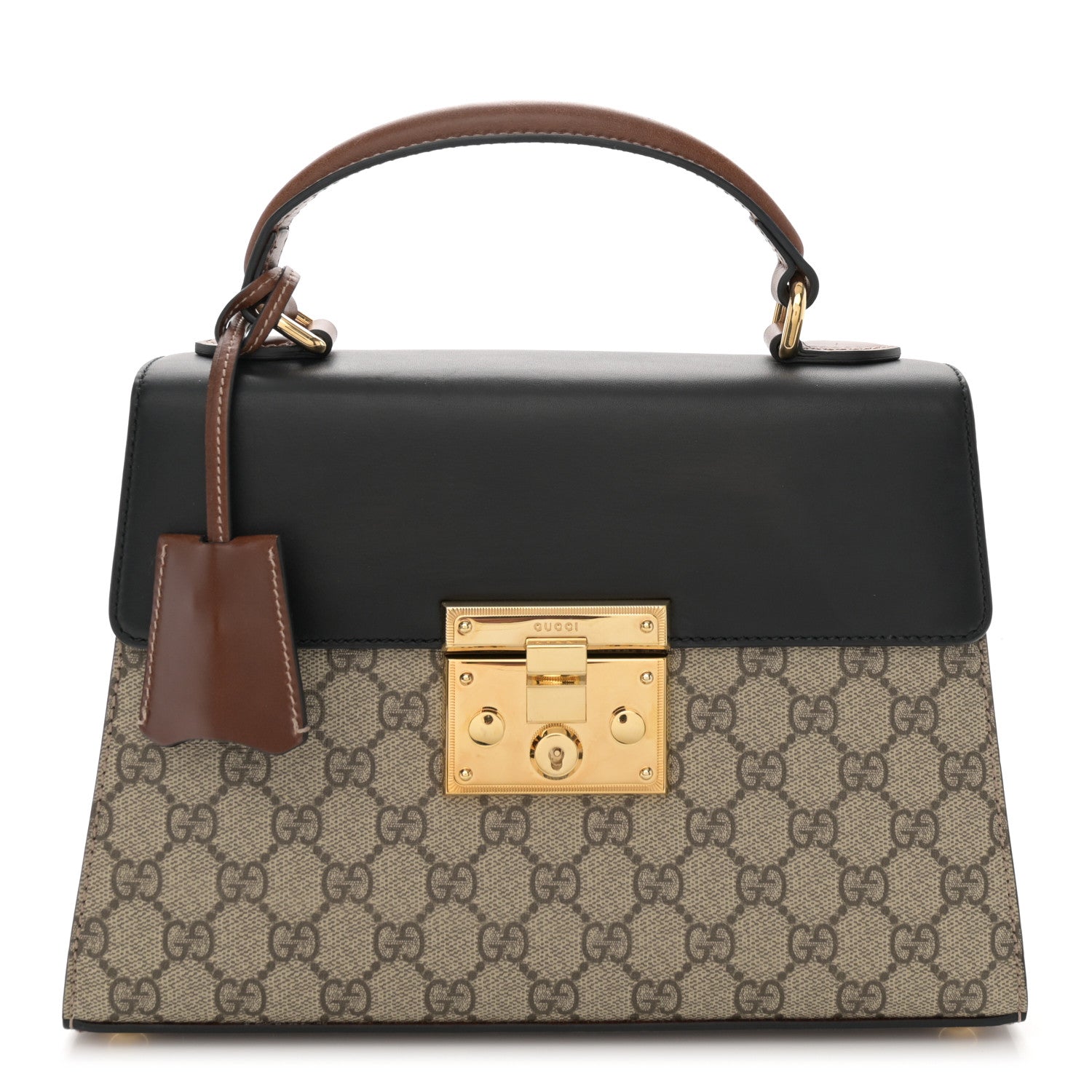 Gucci GG Supreme Monogram Calfskin Small Padlock Top Handle Bag Beige Black Cuir 1 of 10