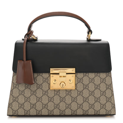 Gucci GG Supreme Monogram Calfskin Small Padlock Top Handle Bag Beige Black Cuir 1 of 10
