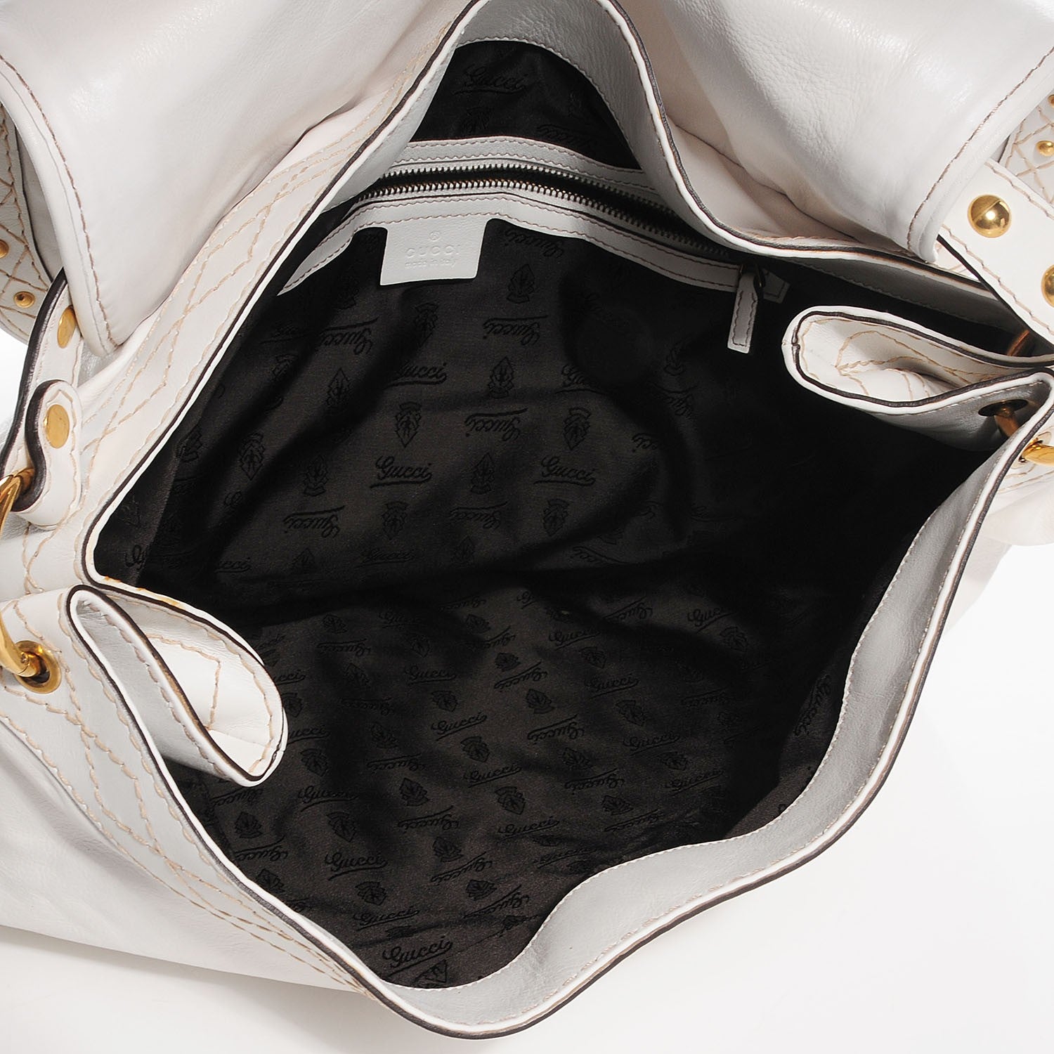 Gucci Calfskin Studded Large Irina Shoulder Bag White 5 of 8