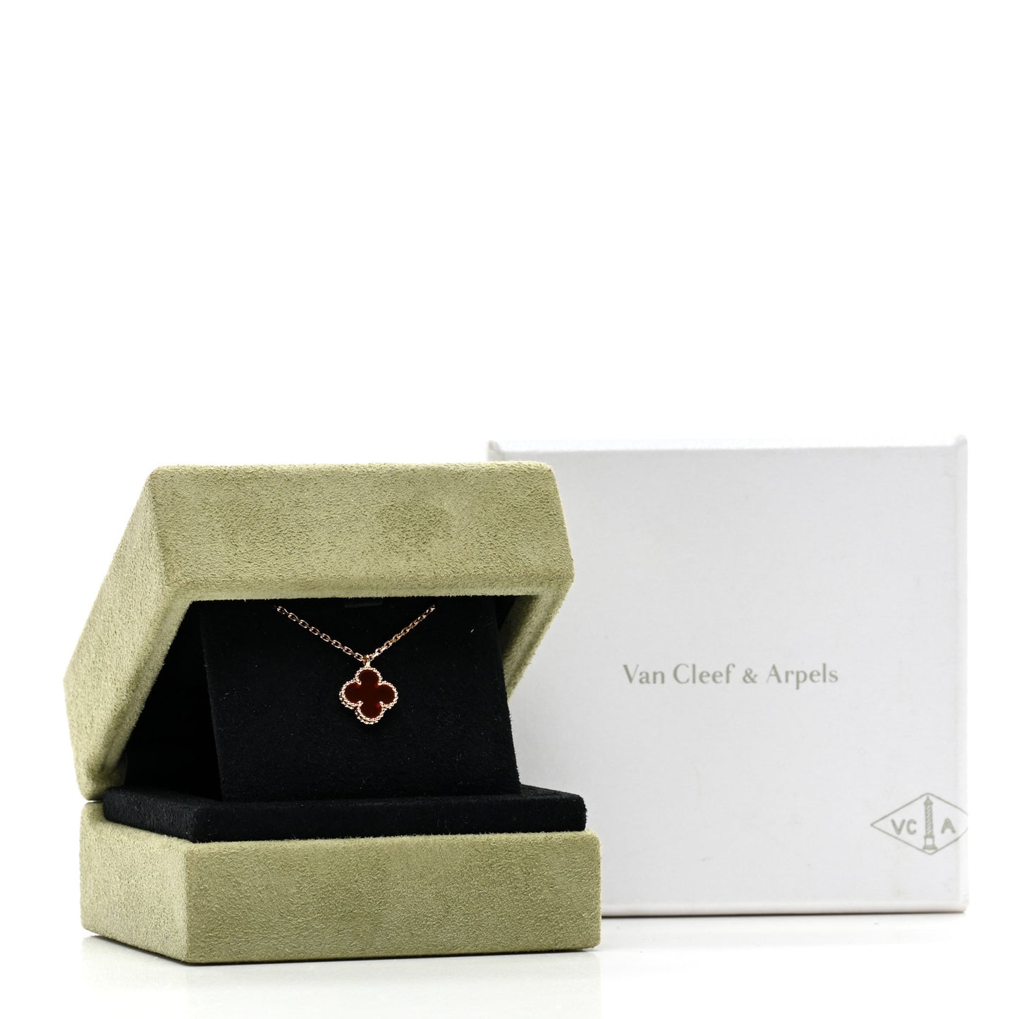 18K Rose Gold Carnelian Sweet Alhambra Pendant Necklace