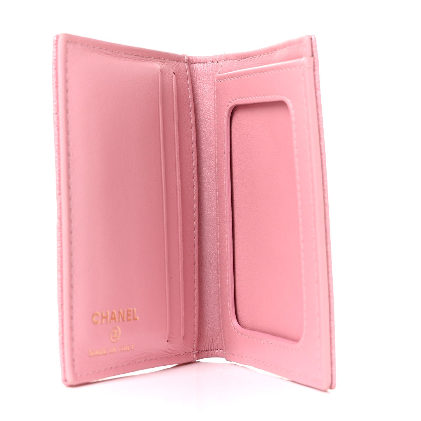 Iridescent Caviar Quilted Card Holder Wallet Rose Pink
