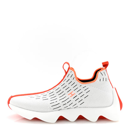 Hermes Technical Canvas Goatskin Womens Eclair Sneakers 41 White Orange 1 of 9