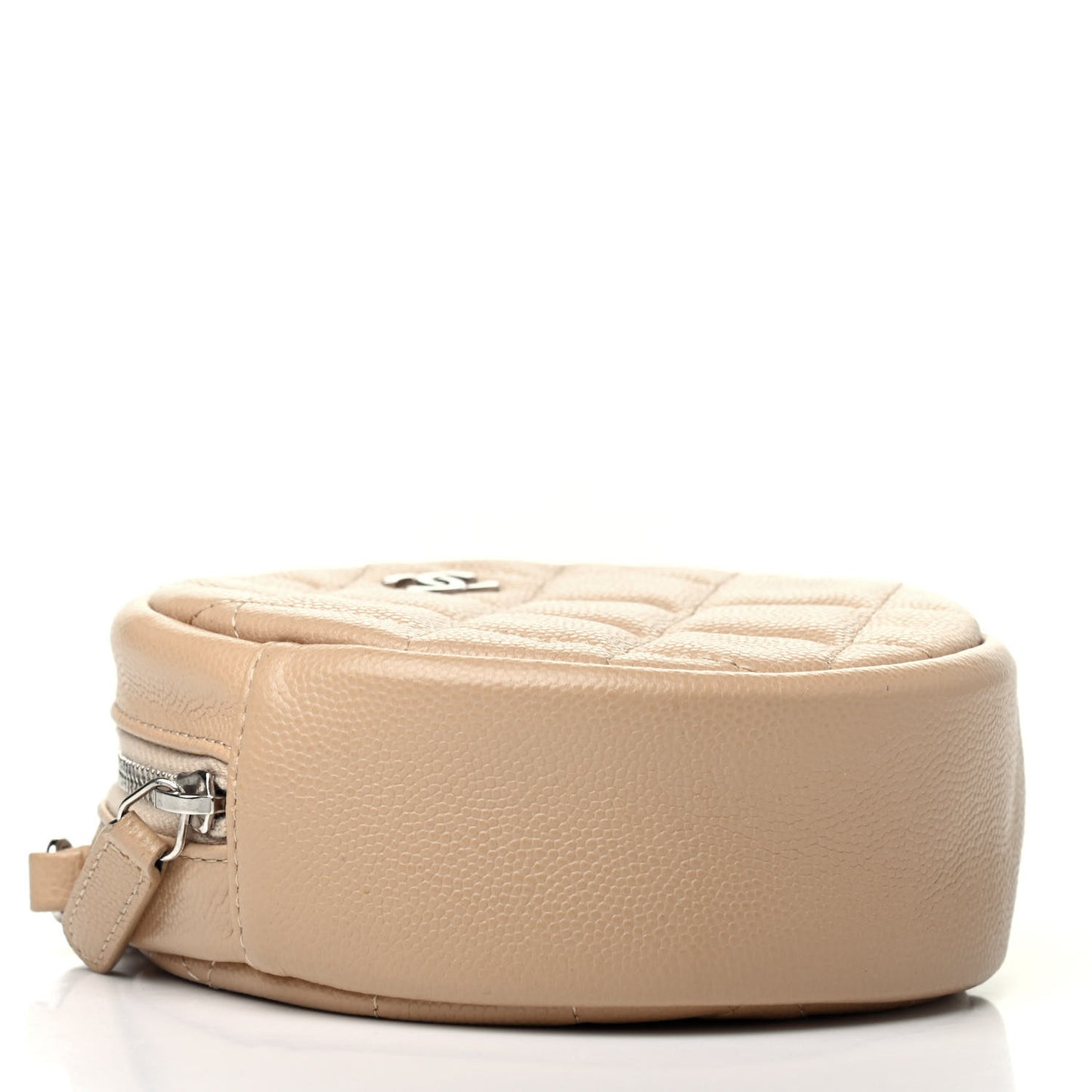 Caviar Quilted Round Clutch With Chain Beige