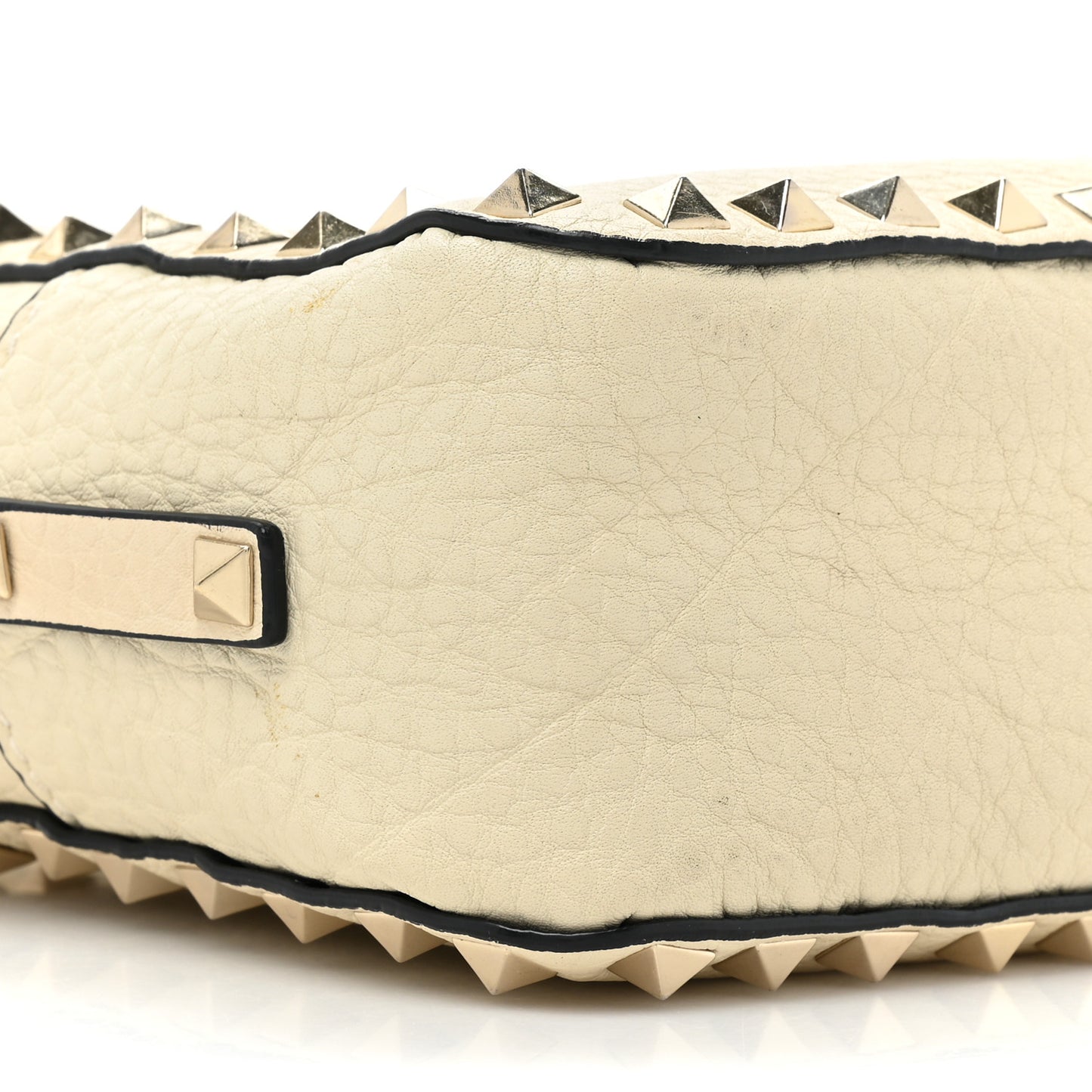 Grained Calfskin Rockstud Camera Crossbody Bag Ivory