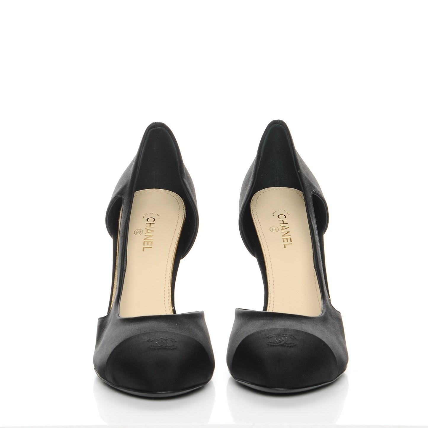 Satin Grosgrain Cap Toe Pearl Pumps 42 Black
