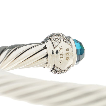 David Yurman Sterling Silver Diamond Hampton Blue Topaz Pave 7mm Cable Classics Bracelet 3 of 3