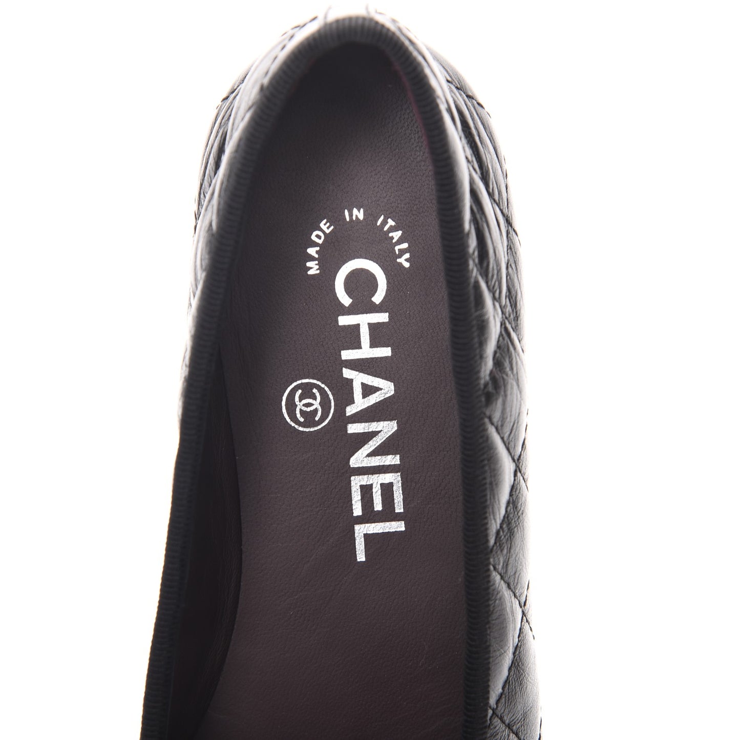 Aged Calfskin Quilted Cap Toe Ballerina Flats 35.5 Black